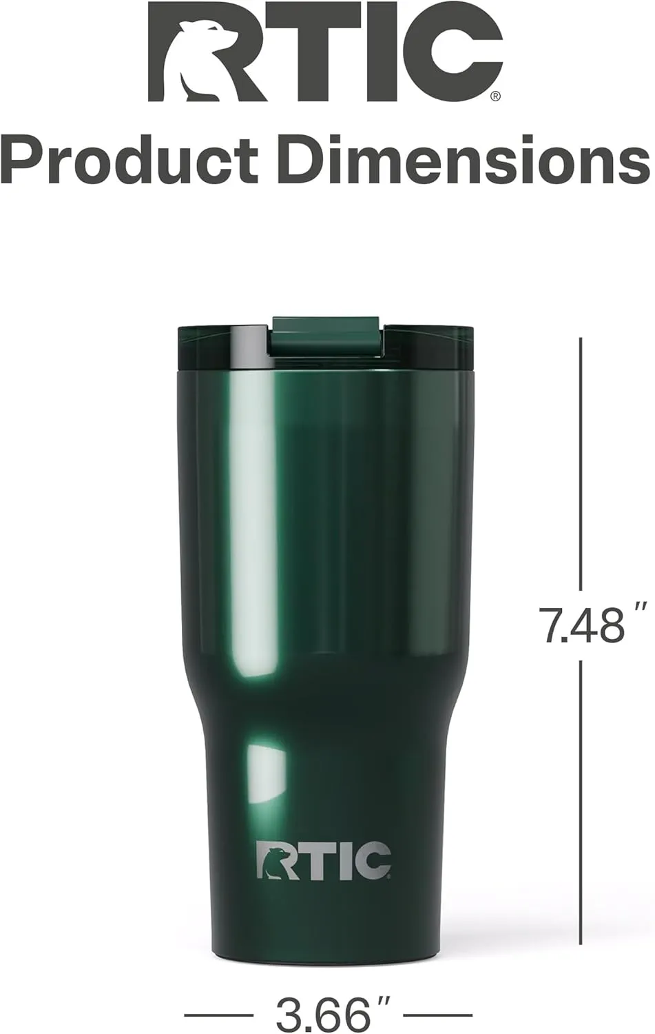 RTIC 20oz Essential Tumbler with Lid, Insulated, Stainless Steel, Metal, Double Wall Vacuum-Insulation, Ceramic Lined, Travel Cup for Iced Coffee, Tea, Hot and Cold Drink, Emerald Green Metallic