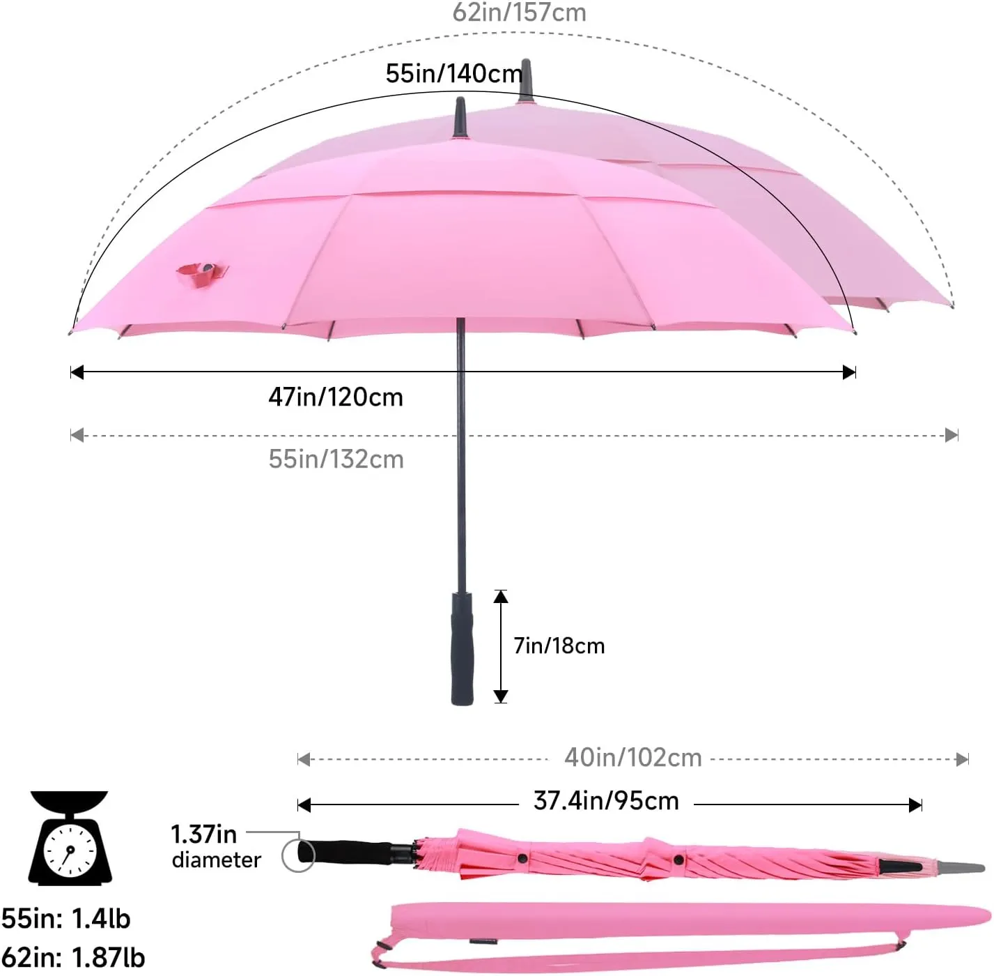 RUMBRELLA 55/62 Inch UV Golf Umbrella Large Oversize Double Canopy Vented Windproof Auto Open Stick Umbrella