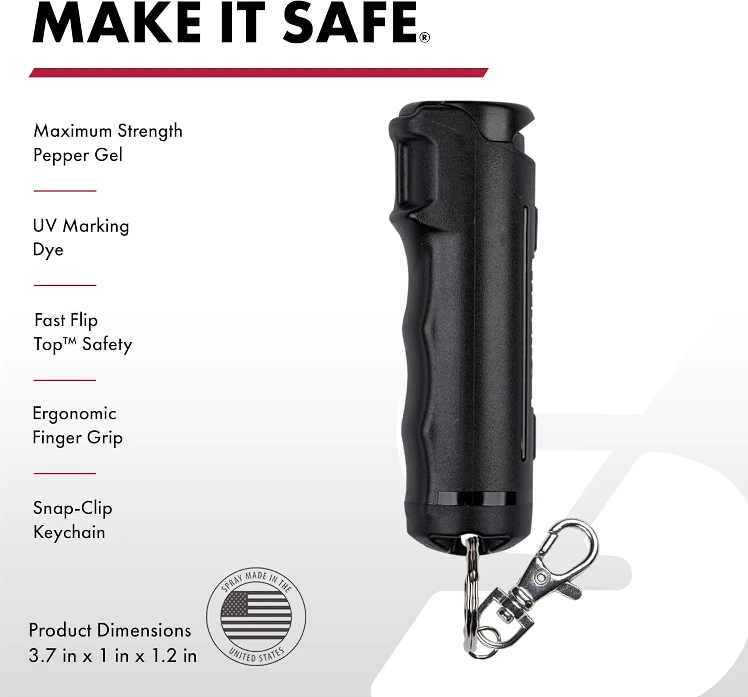 SABRE Pepper Gel with Fast Flip Top, Maximum Strength OC Spray, Snap Clip for Easy Carry and Fast Access, Finger Grip for More Accurate and Faster Aim, UV Marking Dye, 0.54 fl oz, Easy to Use Safety