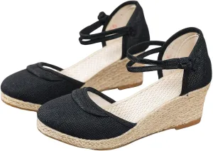 Sandals for Women Closed Toe Ankle Strap Espadrilles Wedge Sandal Close Platform Sandal Summer 2025 Dressy Casual Wedges Heels Dress Low Heel Canvas Shoes Summer