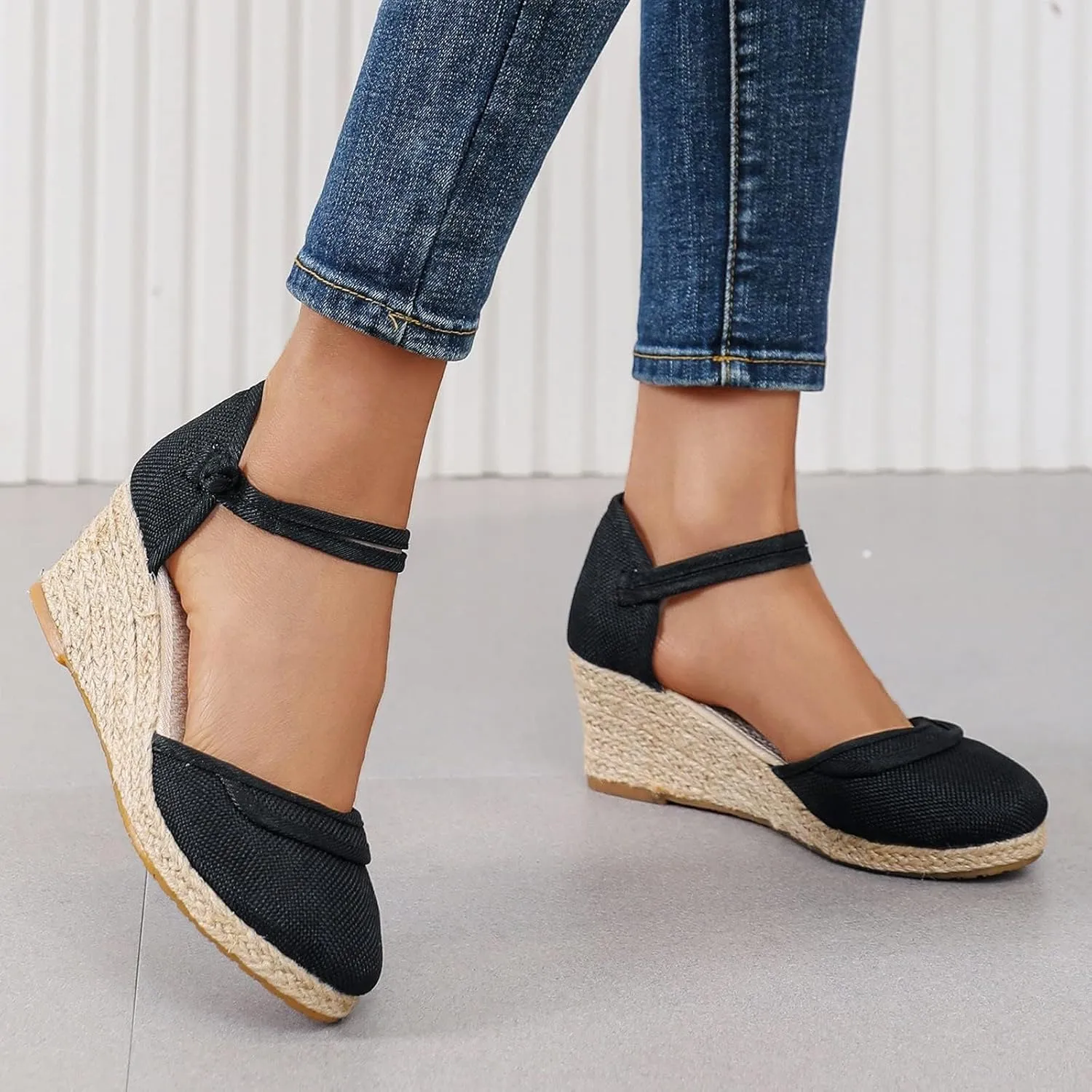 Sandals for Women Closed Toe Ankle Strap Espadrilles Wedge Sandal Close Platform Sandal Summer 2025 Dressy Casual Wedges Heels Dress Low Heel Canvas Shoes Summer
