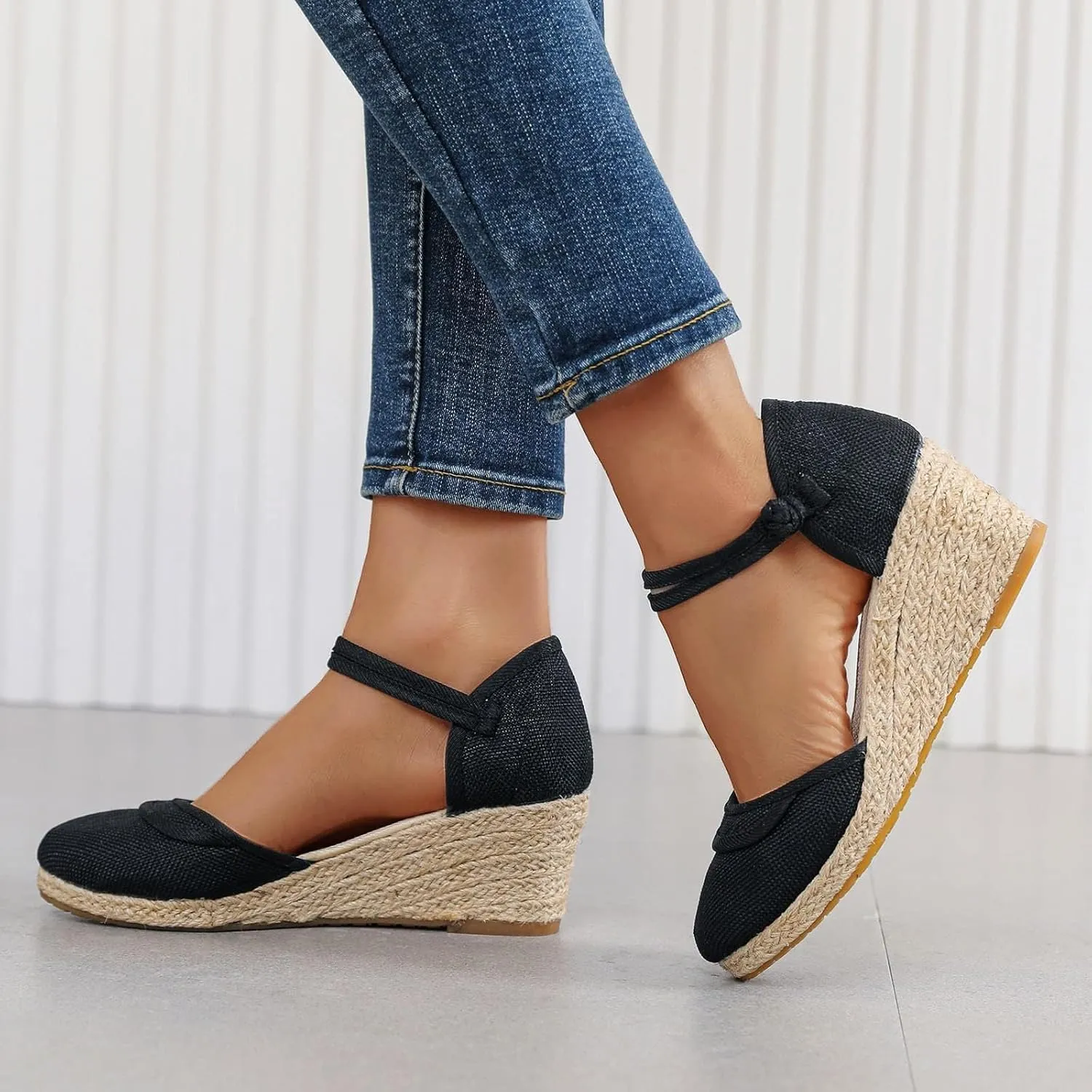 Sandals for Women Closed Toe Ankle Strap Espadrilles Wedge Sandal Close Platform Sandal Summer 2025 Dressy Casual Wedges Heels Dress Low Heel Canvas Shoes Summer