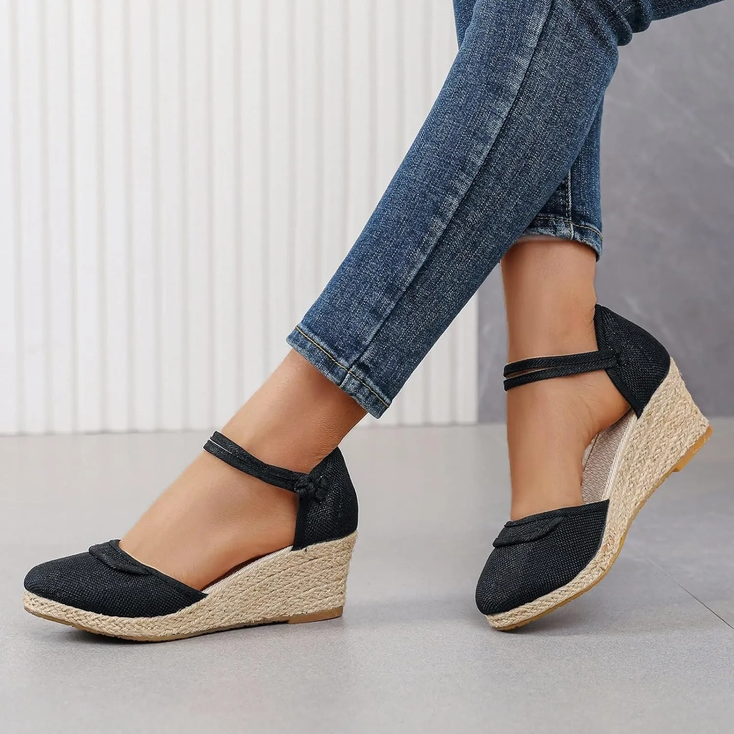 Sandals for Women Closed Toe Ankle Strap Espadrilles Wedge Sandal Close Platform Sandal Summer 2025 Dressy Casual Wedges Heels Dress Low Heel Canvas Shoes Summer