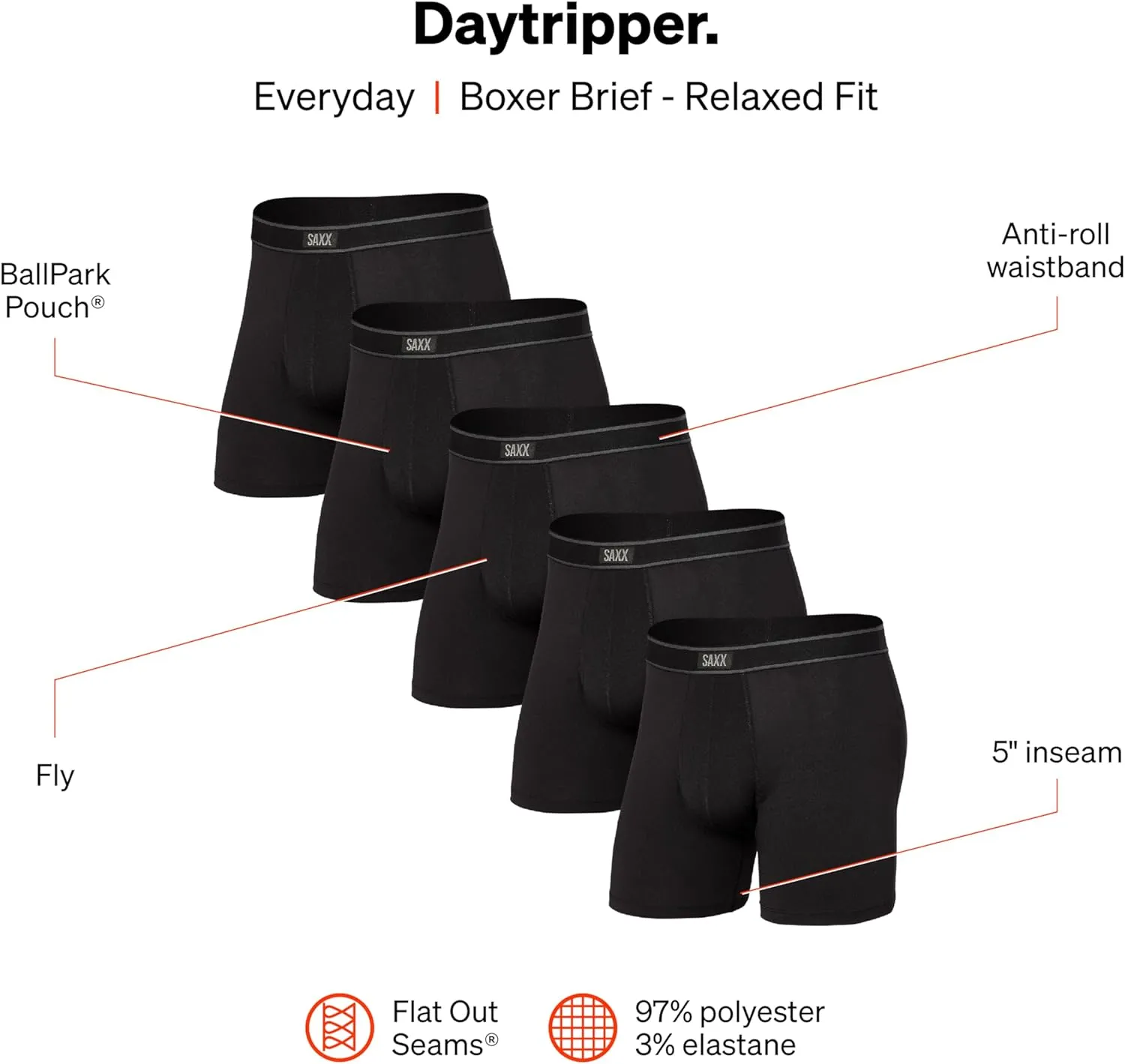SAXX Underwear Co. Men's Underwear with Pouch Daytripper Boxer Brief Fly 5Pk