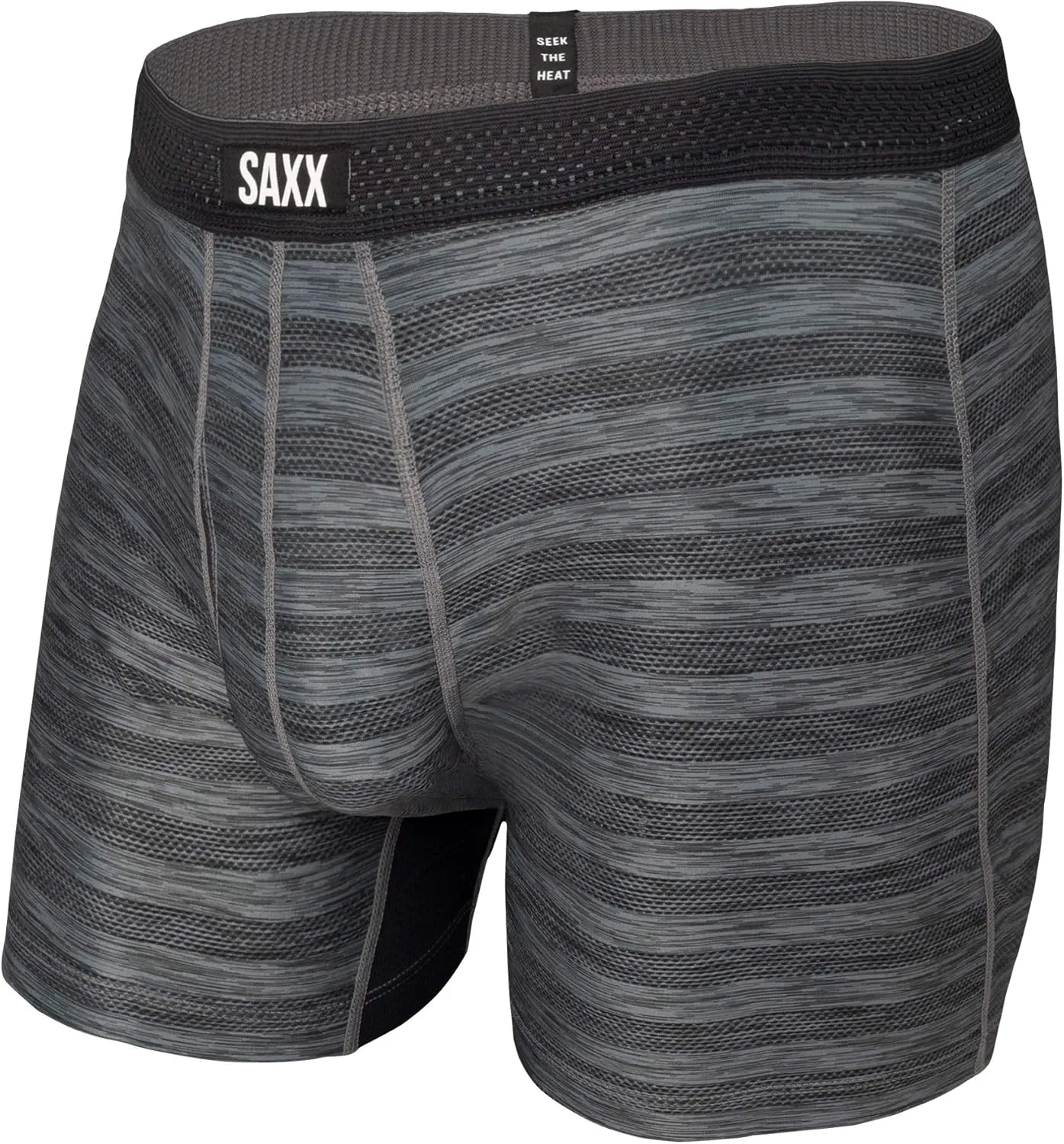 SAXX Underwear Co. Men's Underwear with Pouch Droptemp Cooling Mesh Boxer Brief Fly, Black Heather, X-Large