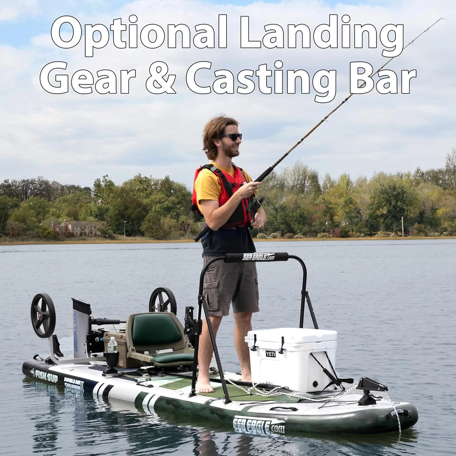 Sea Eagle FS1210 12’10” Inflatable FishSUP Fishing Stand-Up Paddleboard w/Paddle, Pump, Slide in Skeg and Backpack - Sit, Stand, Fish, Motor, or Troll