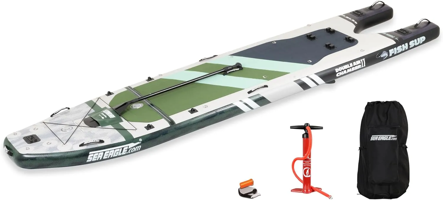 Sea Eagle FS1210 12’10” Inflatable FishSUP Fishing Stand-Up Paddleboard w/Paddle, Pump, Slide in Skeg and Backpack - Sit, Stand, Fish, Motor, or Troll