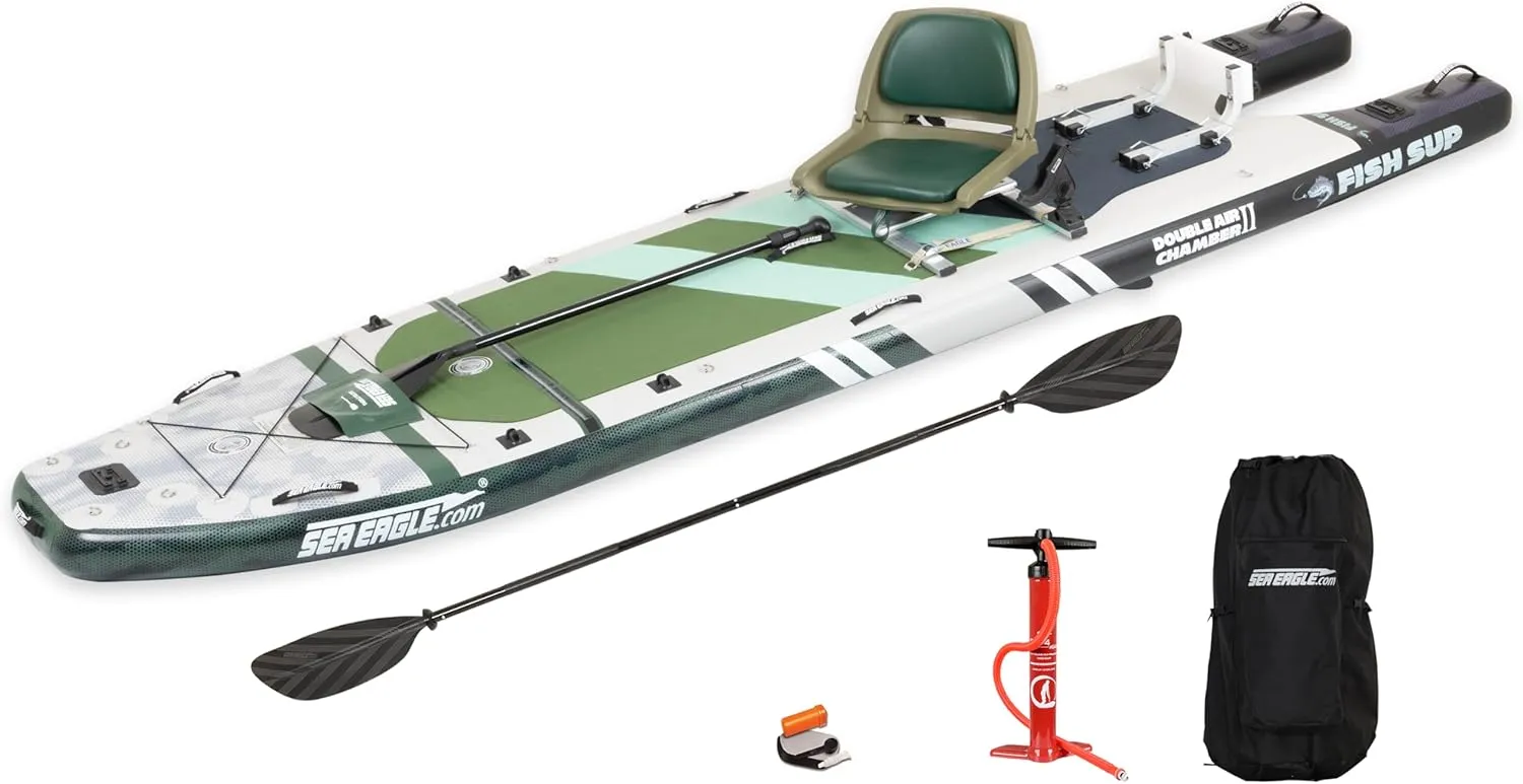 Sea Eagle FS1210 12’10” Inflatable FishSUP Fishing Stand-Up Paddleboard w/Paddle, Pump, Slide in Skeg and Backpack - Sit, Stand, Fish, Motor, or Troll