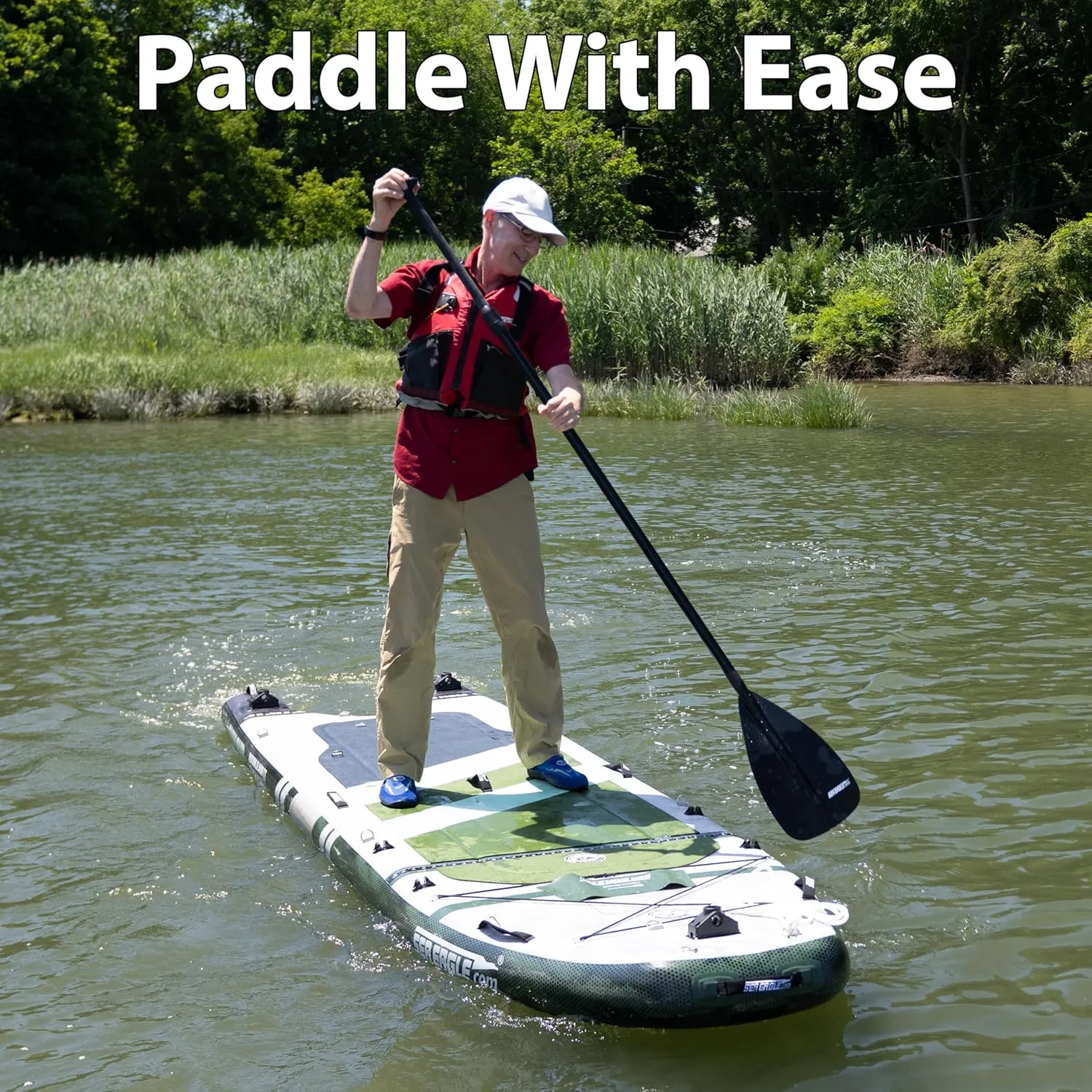 Sea Eagle FS1210 12’10” Inflatable FishSUP Fishing Stand-Up Paddleboard w/Paddle, Pump, Slide in Skeg and Backpack - Sit, Stand, Fish, Motor, or Troll