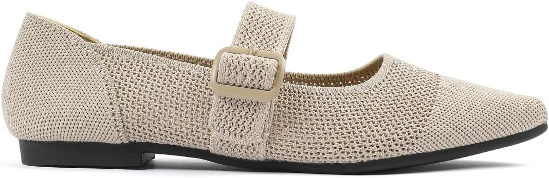 Semwiss Women's Mary Jane Flats Pointed Toe Ballet Flat with Adjustable Strap Design Breathable Mesh Dressy Casual Office Shoes