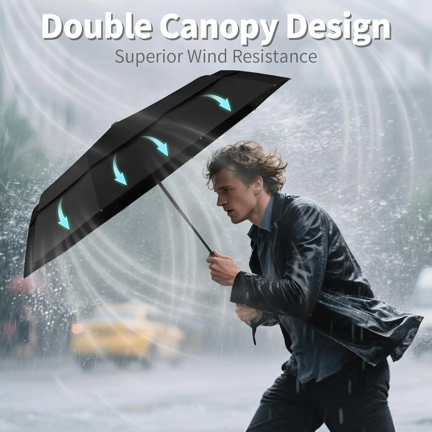Seniny Windproof Travel Umbrella, Double Vented Canopy Large Umbrellas for Rain, Automatic Compact Umbrella for Car Backpack, Portable Pocket UV Umbrellas for Sun Protection Walking, Lightweight