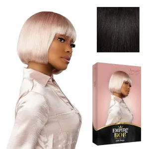 Sensationnel Empire Bob Humanhair Wig - Straight Cut Face Framing Mesh Cap for Comfort With Bangs (10 inch, 1B OFFBLACK)