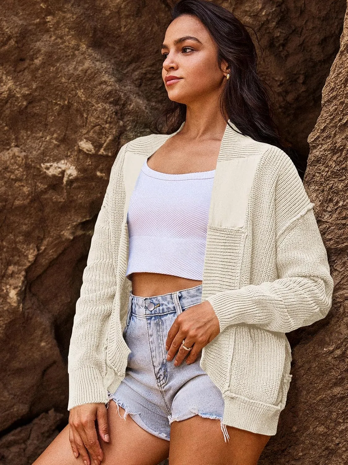 SENSERISE Womens Cardigan Sweaters Cable Knit Sweater Open Front Long Sleeve Chunky Cardigan Outerwear Coats