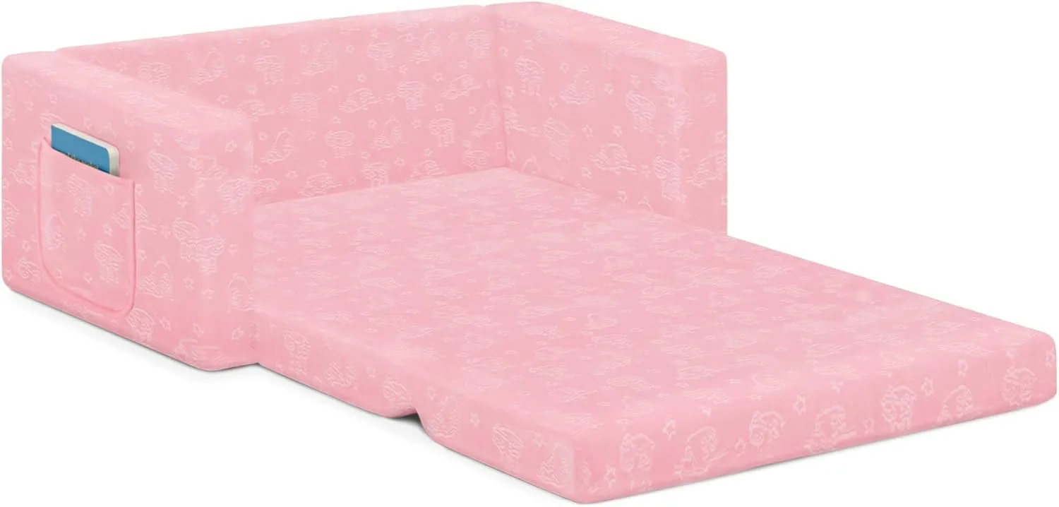 Serta Perfect Sleeper Extra Wide Convertible Sofa to Lounger - Comfy 2-in-1 Flip Open Couch/Sleeper for Kids, Pink