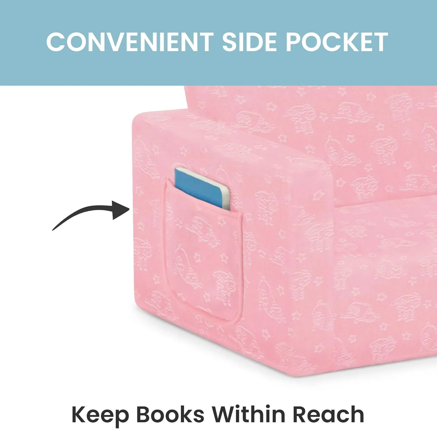 Serta Perfect Sleeper Extra Wide Convertible Sofa to Lounger - Comfy 2-in-1 Flip Open Couch/Sleeper for Kids, Pink
