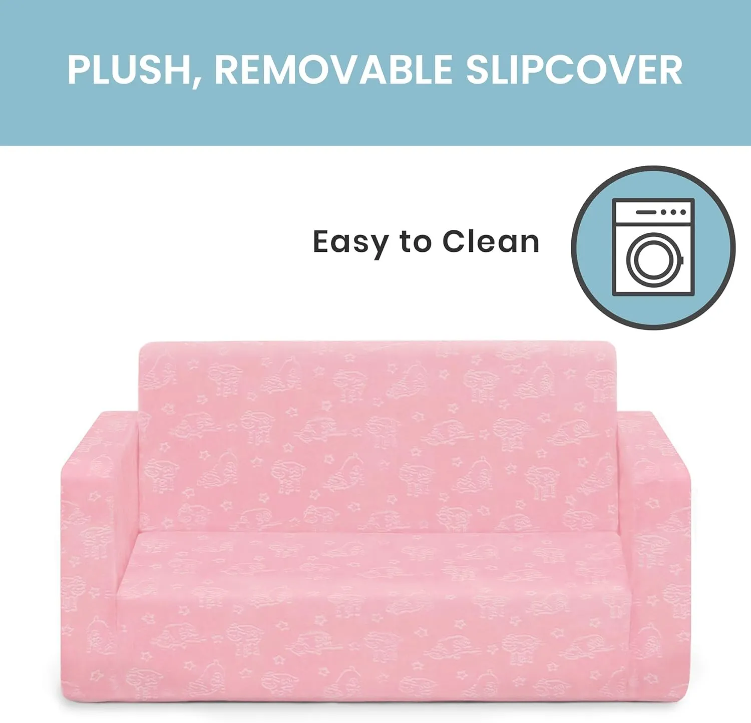 Serta Perfect Sleeper Extra Wide Convertible Sofa to Lounger - Comfy 2-in-1 Flip Open Couch/Sleeper for Kids, Pink