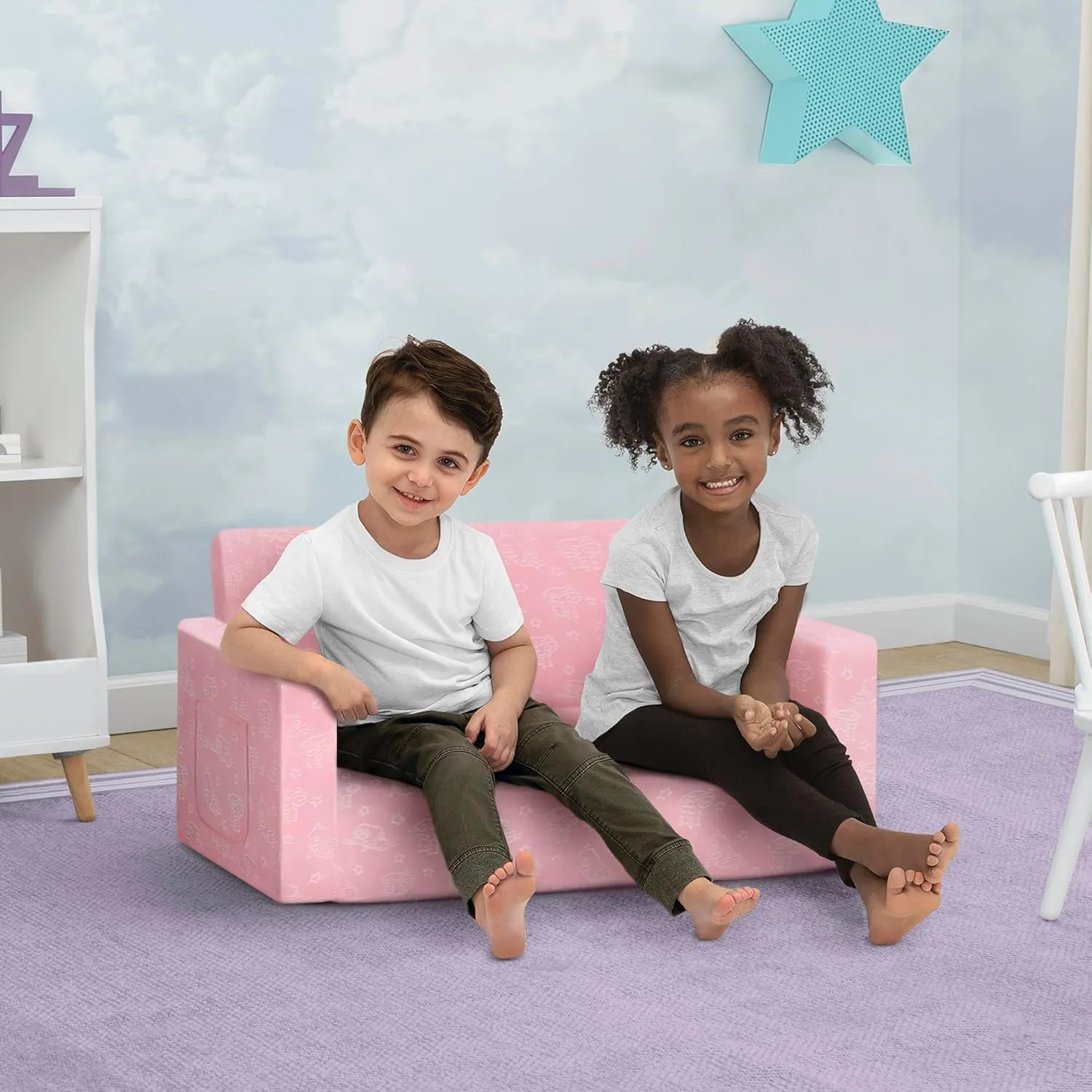 Serta Perfect Sleeper Extra Wide Convertible Sofa to Lounger - Comfy 2-in-1 Flip Open Couch/Sleeper for Kids, Pink