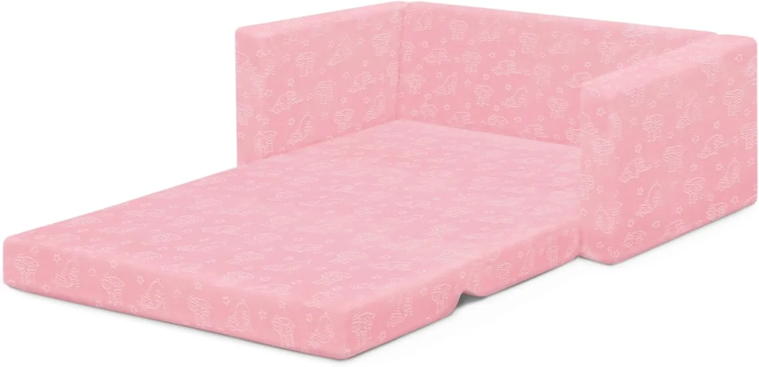 Serta Perfect Sleeper Extra Wide Convertible Sofa to Lounger - Comfy 2-in-1 Flip Open Couch/Sleeper for Kids, Pink