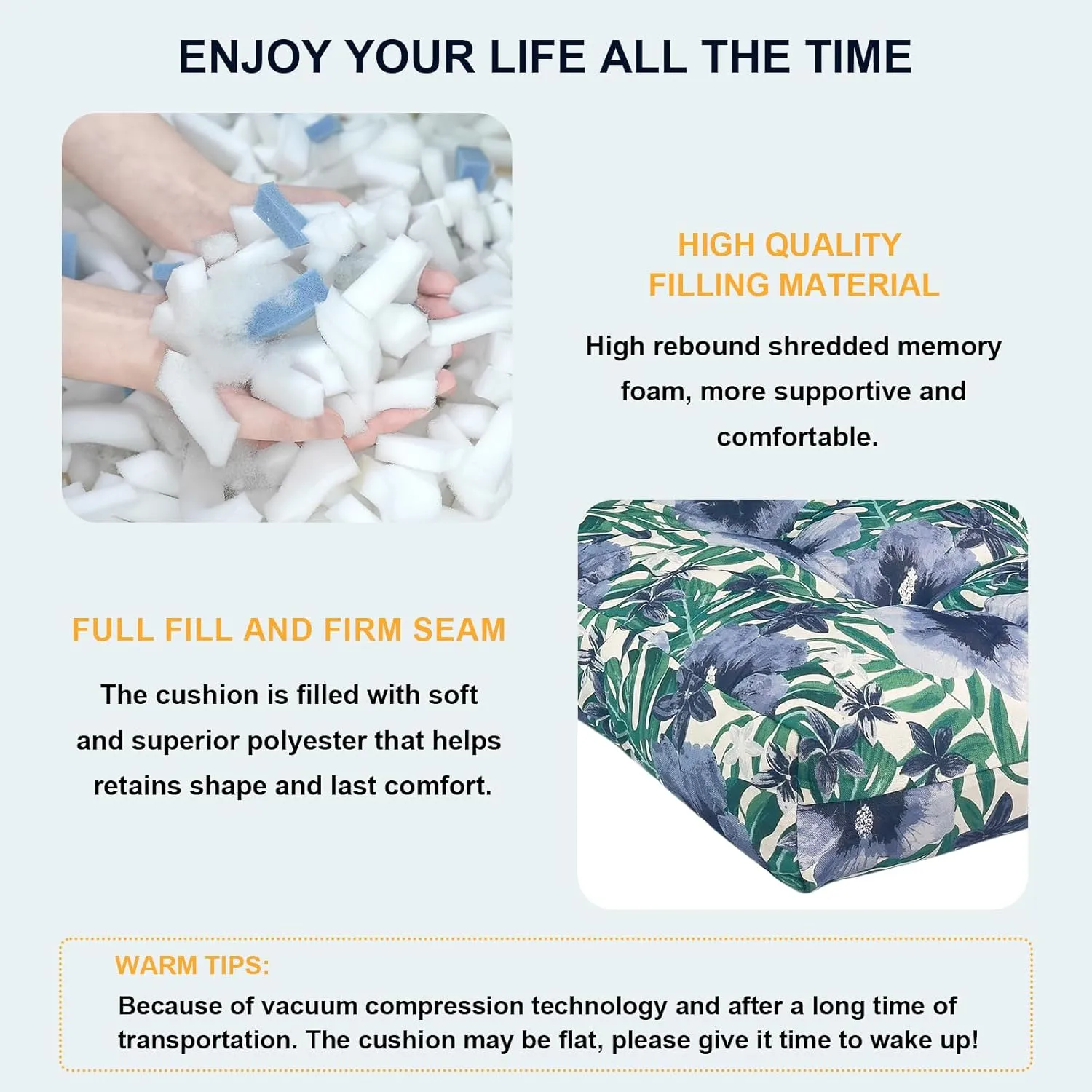 Set of 2 Outdoor High Back Chair Cushions 44"x 22",Water Repellent Rocking Cushion Replacement, Seat/Back Chair Cushions for Patio,Porch,and Indoor - Blue Salmone Tropical