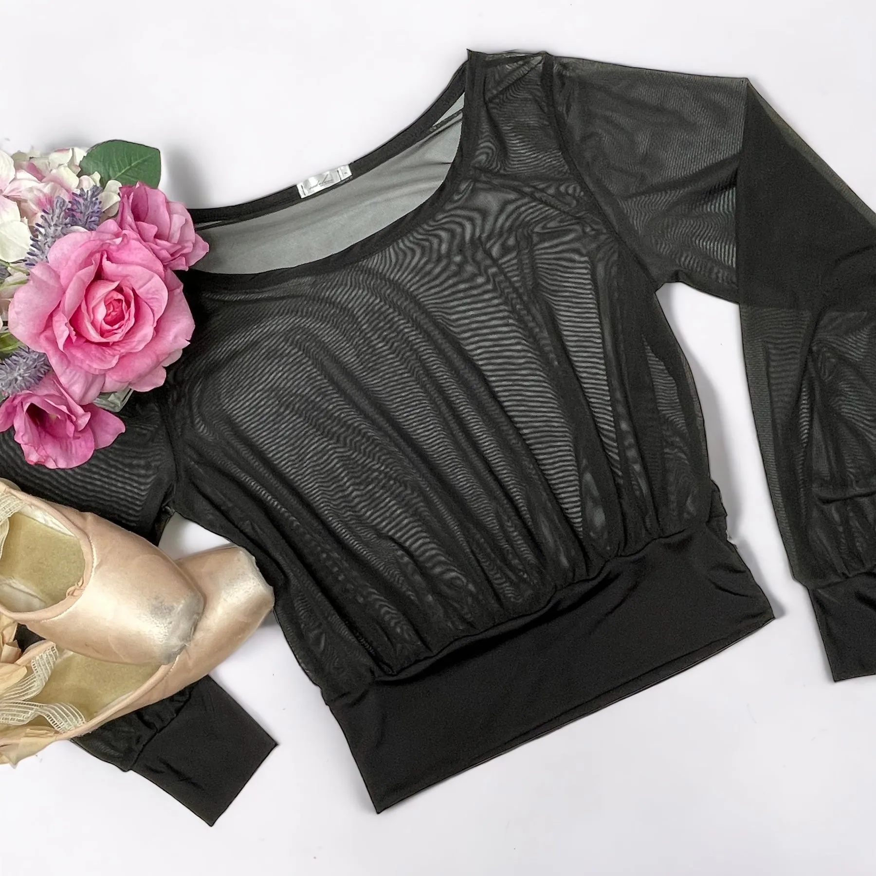 Sheer Mesh Pullover Top / Ballet Warm Up Top / Black Mesh Pullover