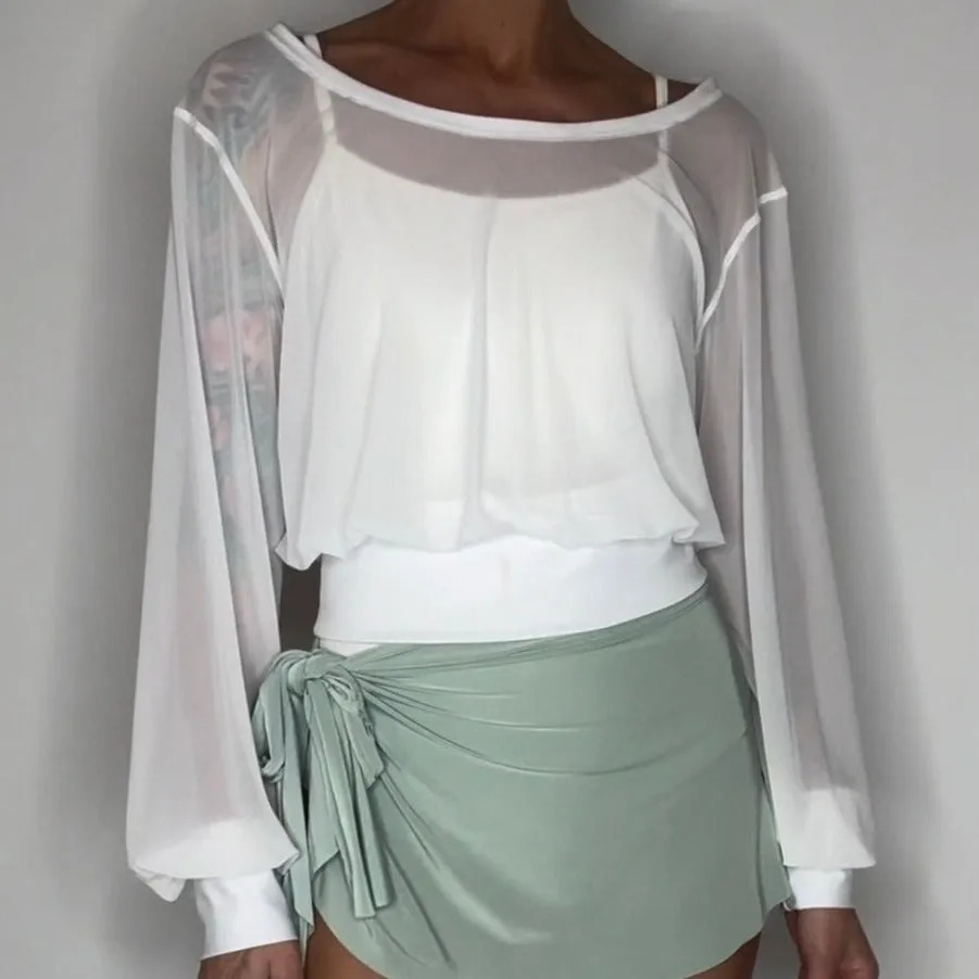 Sheer Mesh Pullover Top / Ballet Warm Up Top / White Mesh Pullover