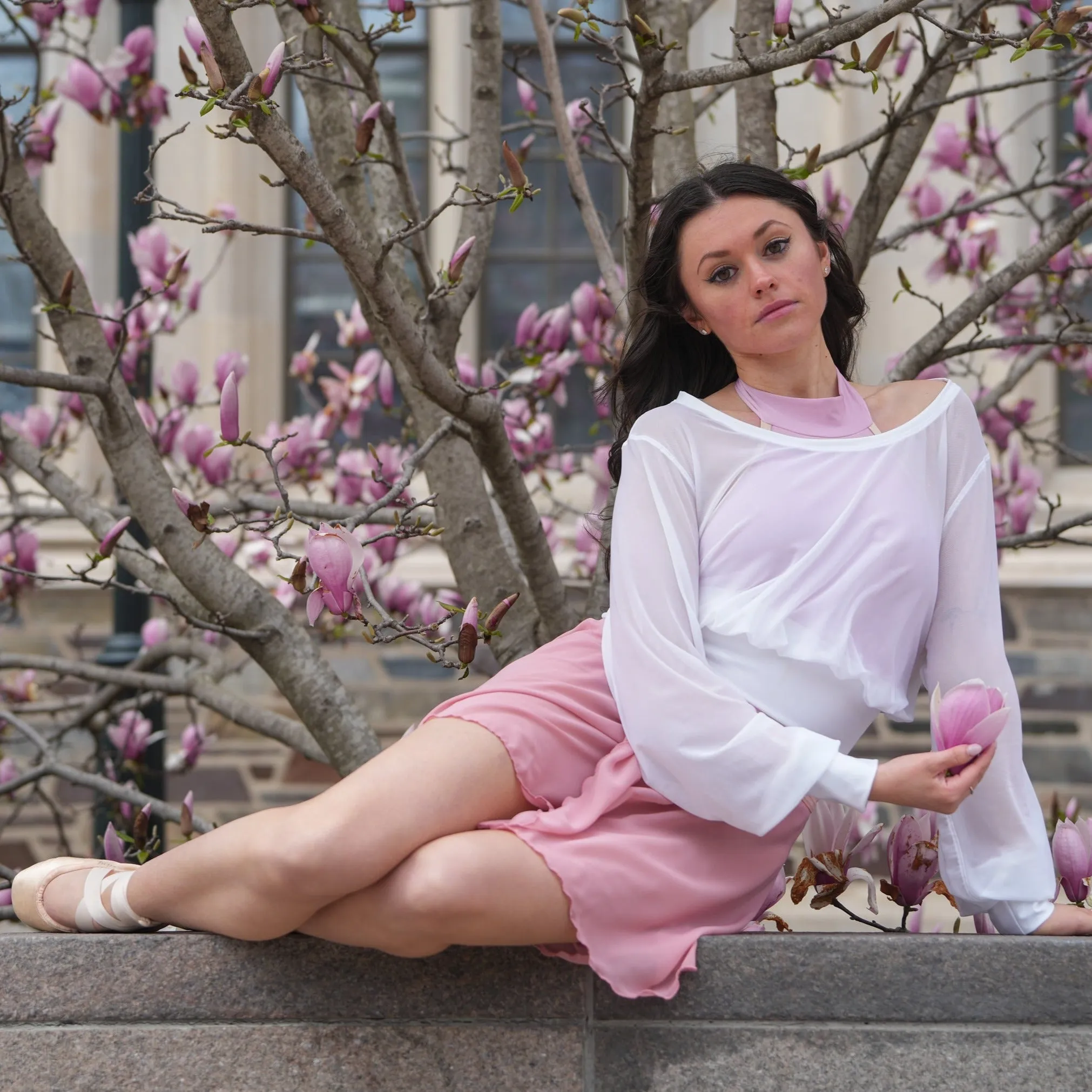 Sheer Mesh Pullover Top / Ballet Warm Up Top / White Mesh Pullover
