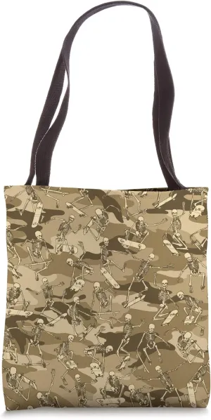 Skateboarding Skater Skeletons Camo Pattern Desert Tote Bag