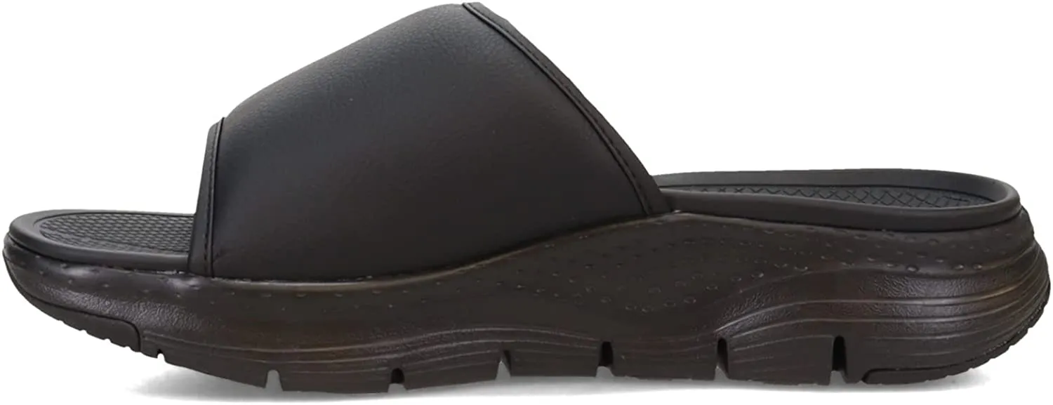 Slide Sandals Footbed Adjustable Versatile Slip Contoured Arch Fit Strap Black On Skechers Final call