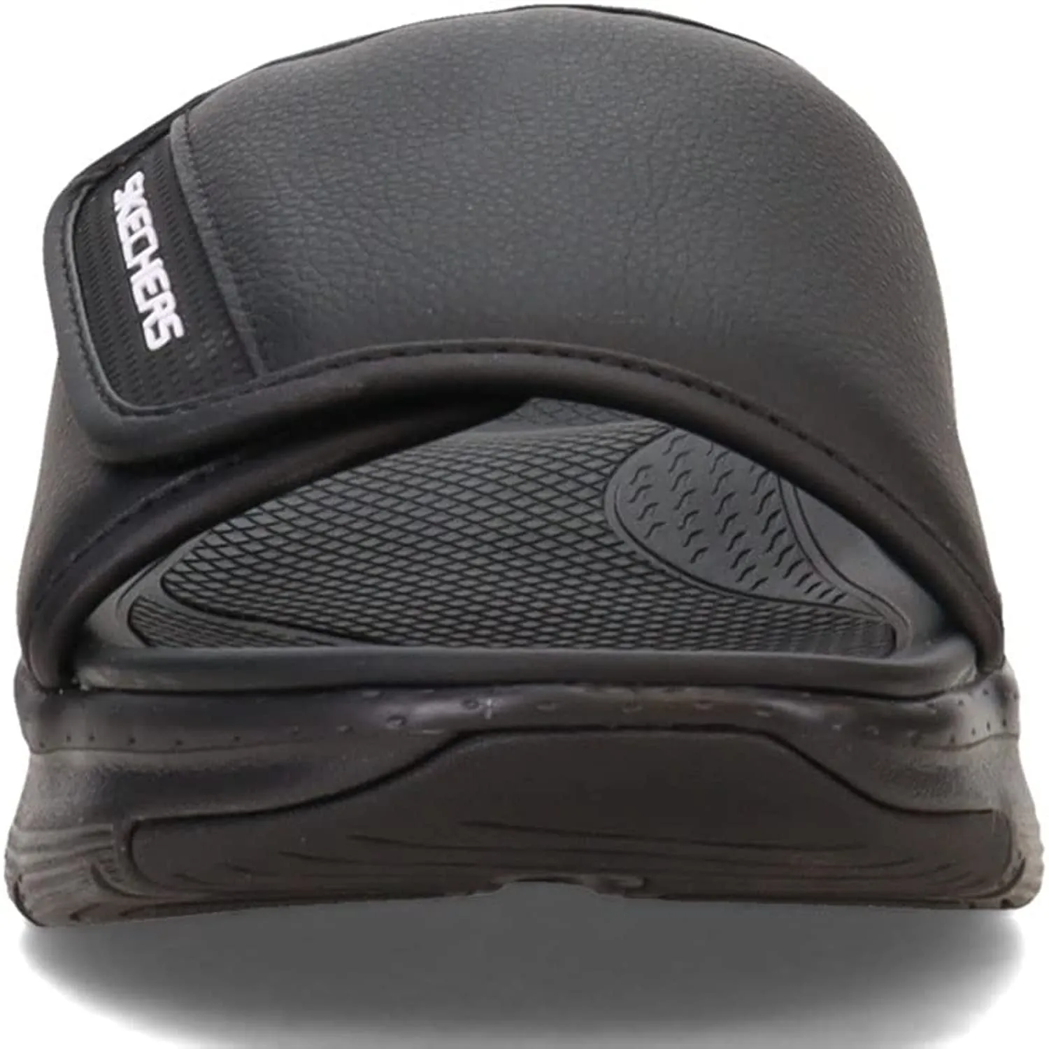 Slide Sandals Footbed Adjustable Versatile Slip Contoured Arch Fit Strap Black On Skechers Final call