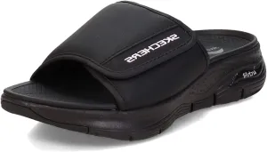 Slide Sandals Footbed Adjustable Versatile Slip Contoured Arch Fit Strap Black On Skechers Final call