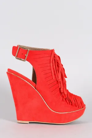 Slingback Slit Peep Mule Discount coupons Toe Qupid Suede Fringe Optimized Wedge
