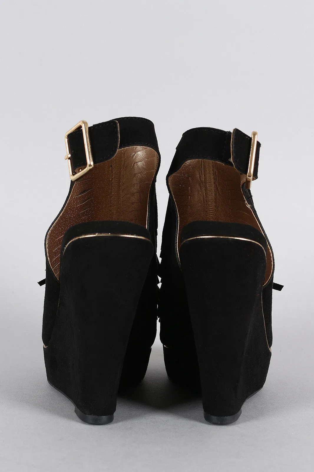 Slingback Slit Peep Mule Discount coupons Toe Qupid Suede Fringe Optimized Wedge