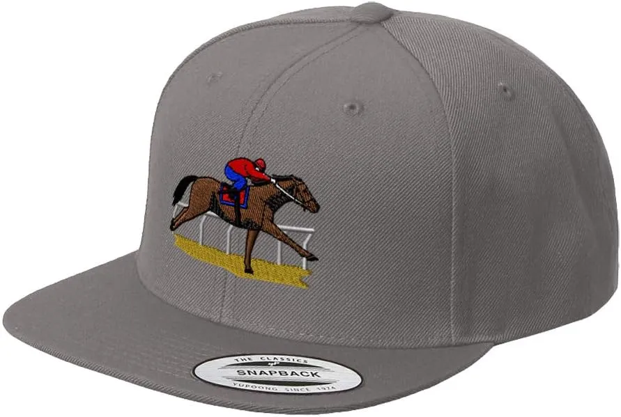 Snapback Hats for Men & Women Western Racehorse Horse Racing Sports Acrylic Flat Bill Baseball Cap Dark Grey Design Only