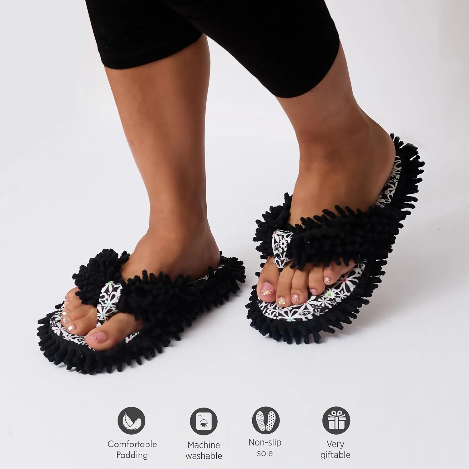 Snoozies Fuzzy Flip Flop Pedicure Slippers for Women Indoor, Washable Fluffy Thong Slippers, Comfortable Open Toe House Slippers Non-Skid Sole, Spa Gifts