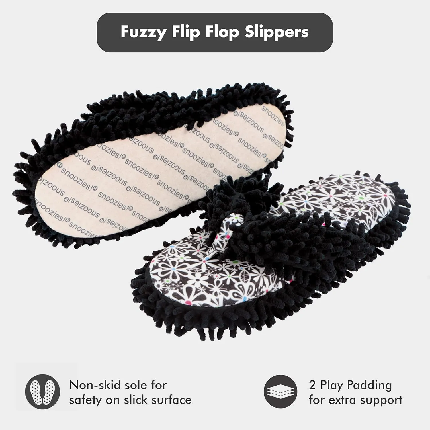 Snoozies Fuzzy Flip Flop Pedicure Slippers for Women Indoor, Washable Fluffy Thong Slippers, Comfortable Open Toe House Slippers Non-Skid Sole, Spa Gifts