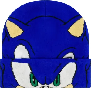 Sonic The Hedgehog Beanie Hat, Sonic Face with Mesh Eye, Blue, One Size