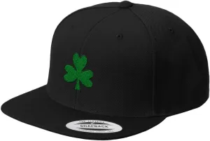 Speedy Pros Shamrock Embroidered Flat Visor Snapback Hat Black