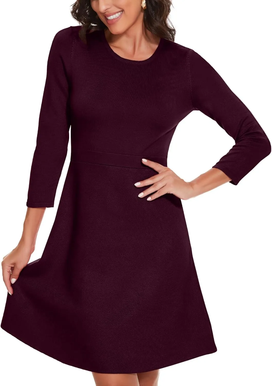 Spicy Sandia Women's Sweater Dress A-Line Crew Neck Knit Skater Dress