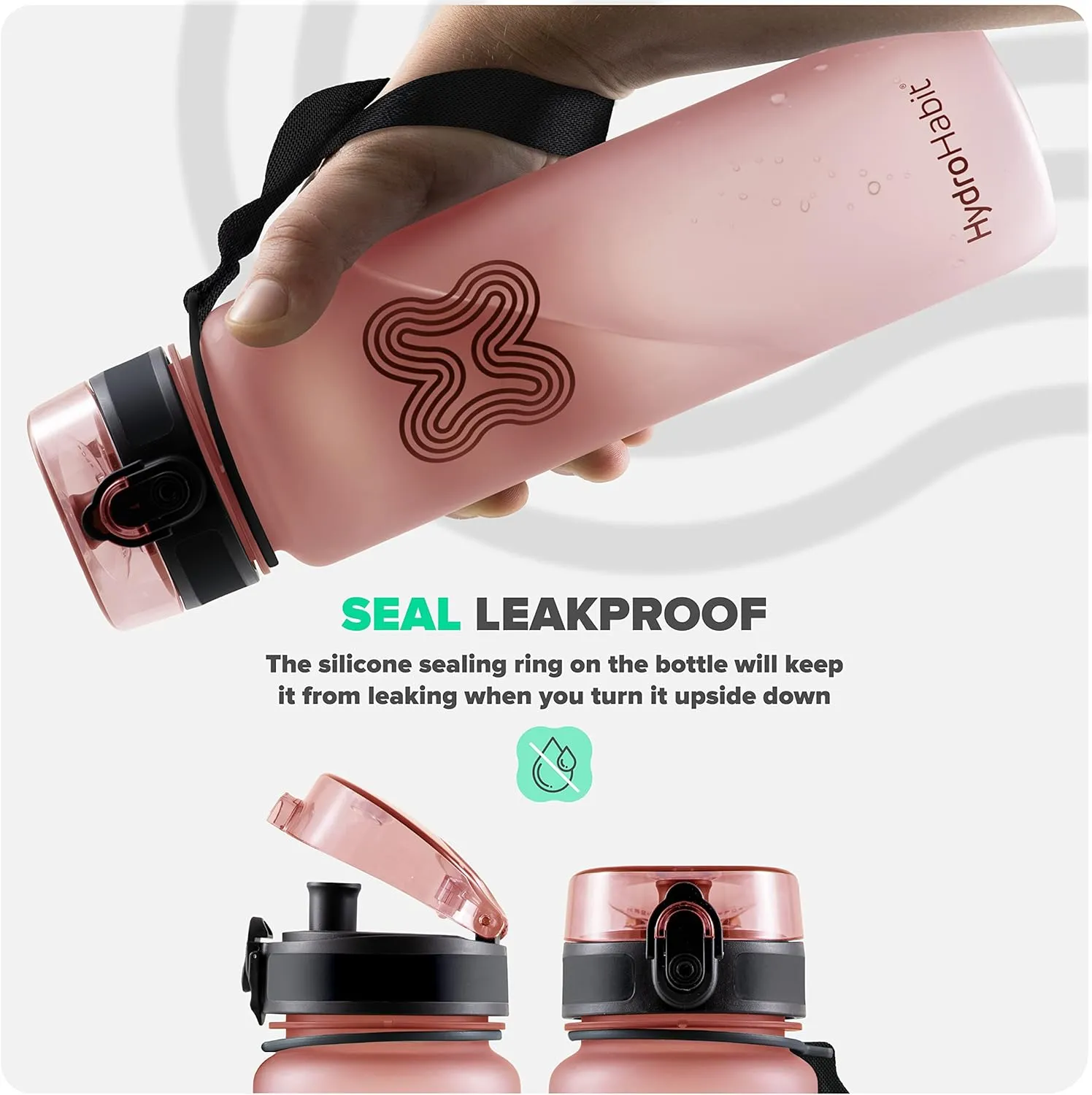 Sports Water Bottle with Time Marker Reminder - BPA Free, Non Toxic, Smooth Fast Flow Drinking, Flip Top Leak Proof Lid, Shaker Ball and Fruit Infuser Strainer - 32 oz 1 Liter Pink