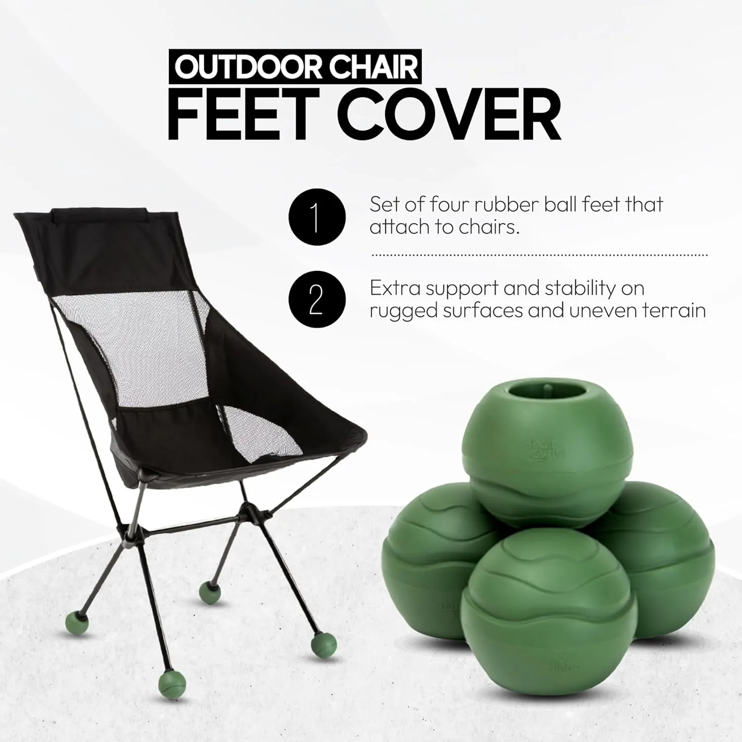 Stabilizing Rubber Ball Feet for Helinox Camping Chair - Durable Outdoor Chair Leg Cap, Help Stability on Rugged and Uneven Surfaces (Military Khaki, 45mm)