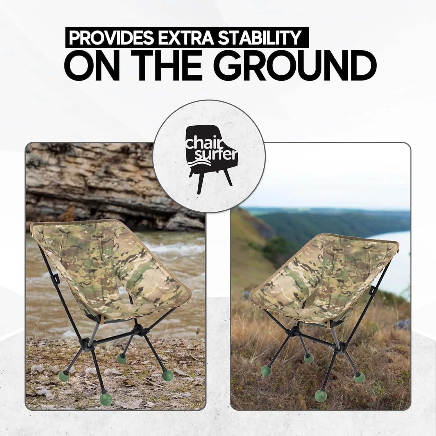Stabilizing Rubber Ball Feet for Helinox Camping Chair - Durable Outdoor Chair Leg Cap, Help Stability on Rugged and Uneven Surfaces (Military Khaki, 45mm)
