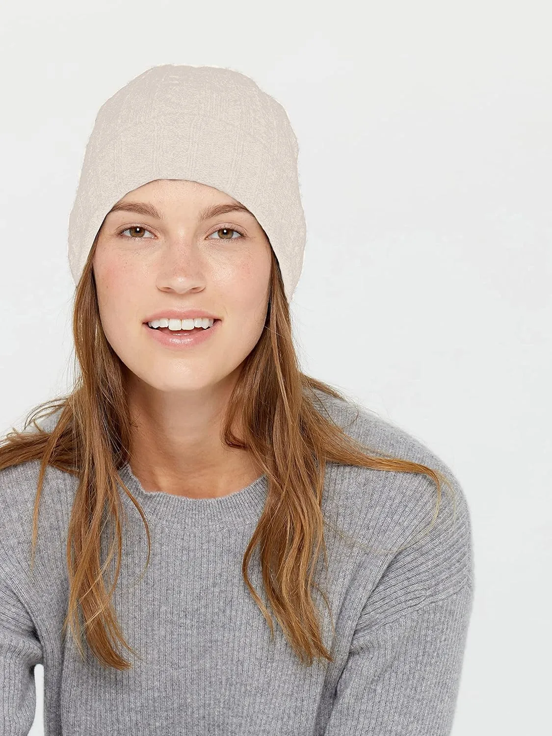 State Cashmere Unisex Cable Knit Cuffed Beanie 100% Pure Cashmere Foldover Hat