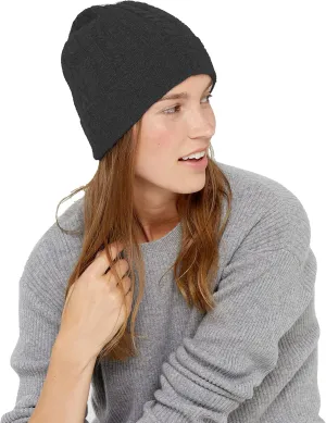 State Cashmere Unisex Cable Knit Cuffed Beanie 100% Pure Cashmere Foldover Hat