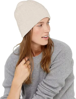 State Cashmere Unisex Cable Knit Cuffed Beanie 100% Pure Cashmere Foldover Hat