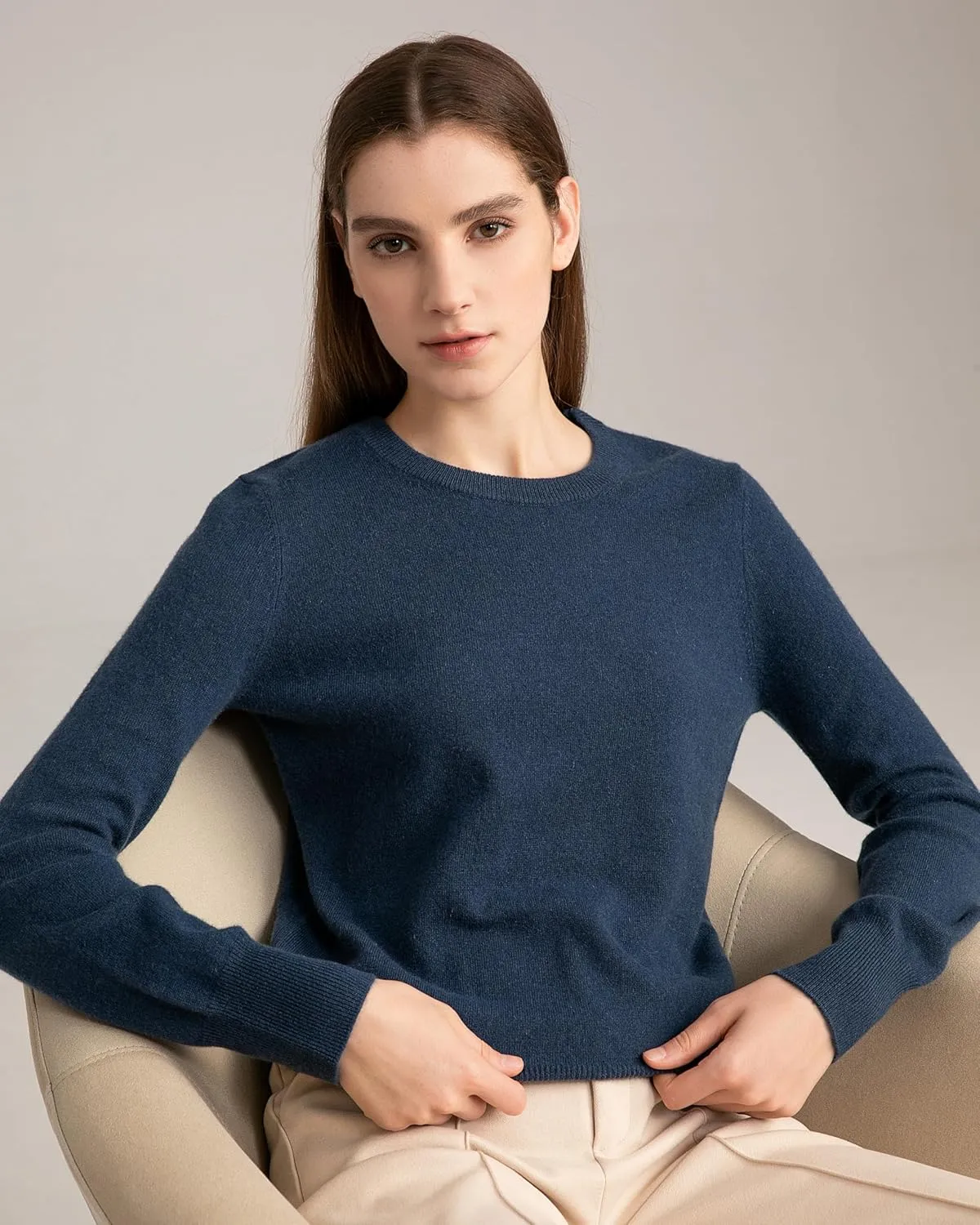 State Cashmere Women’s Essential Crewneck Sweater 100% Pure Cashmere Classic Long Sleeve Pullover