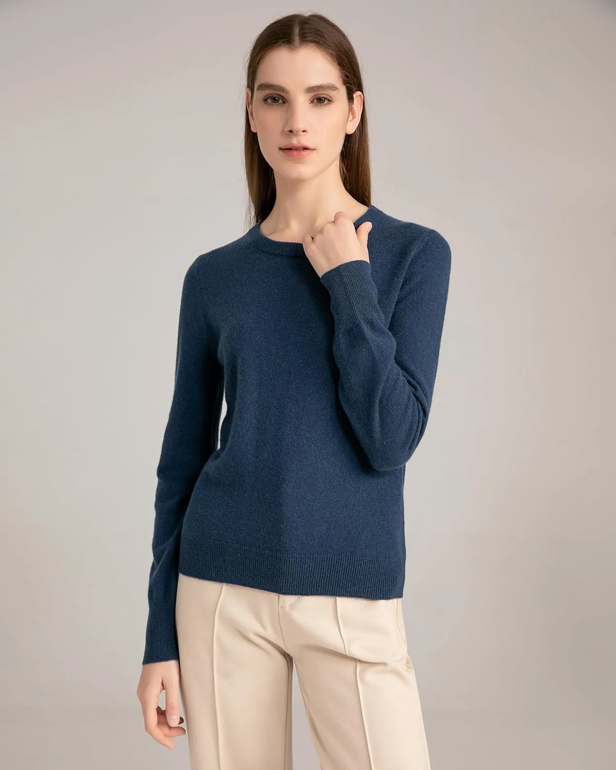 State Cashmere Women’s Essential Crewneck Sweater 100% Pure Cashmere Classic Long Sleeve Pullover