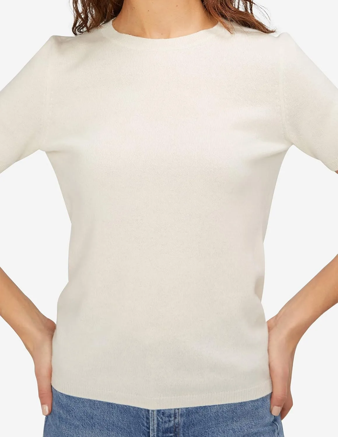 State Cashmere Women’s Essential Short Sleeve Crewneck Sweater 100% Pure Cashmere Classic Tee Pullover
