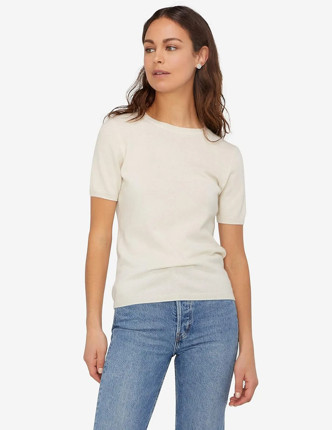 State Cashmere Women’s Essential Short Sleeve Crewneck Sweater 100% Pure Cashmere Classic Tee Pullover