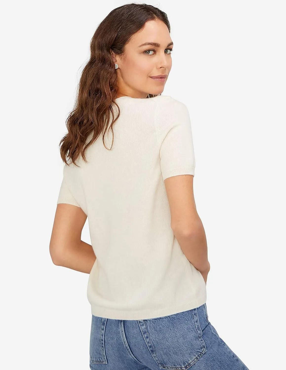 State Cashmere Women’s Essential Short Sleeve Crewneck Sweater 100% Pure Cashmere Classic Tee Pullover
