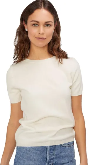 State Cashmere Women’s Essential Short Sleeve Crewneck Sweater 100% Pure Cashmere Classic Tee Pullover